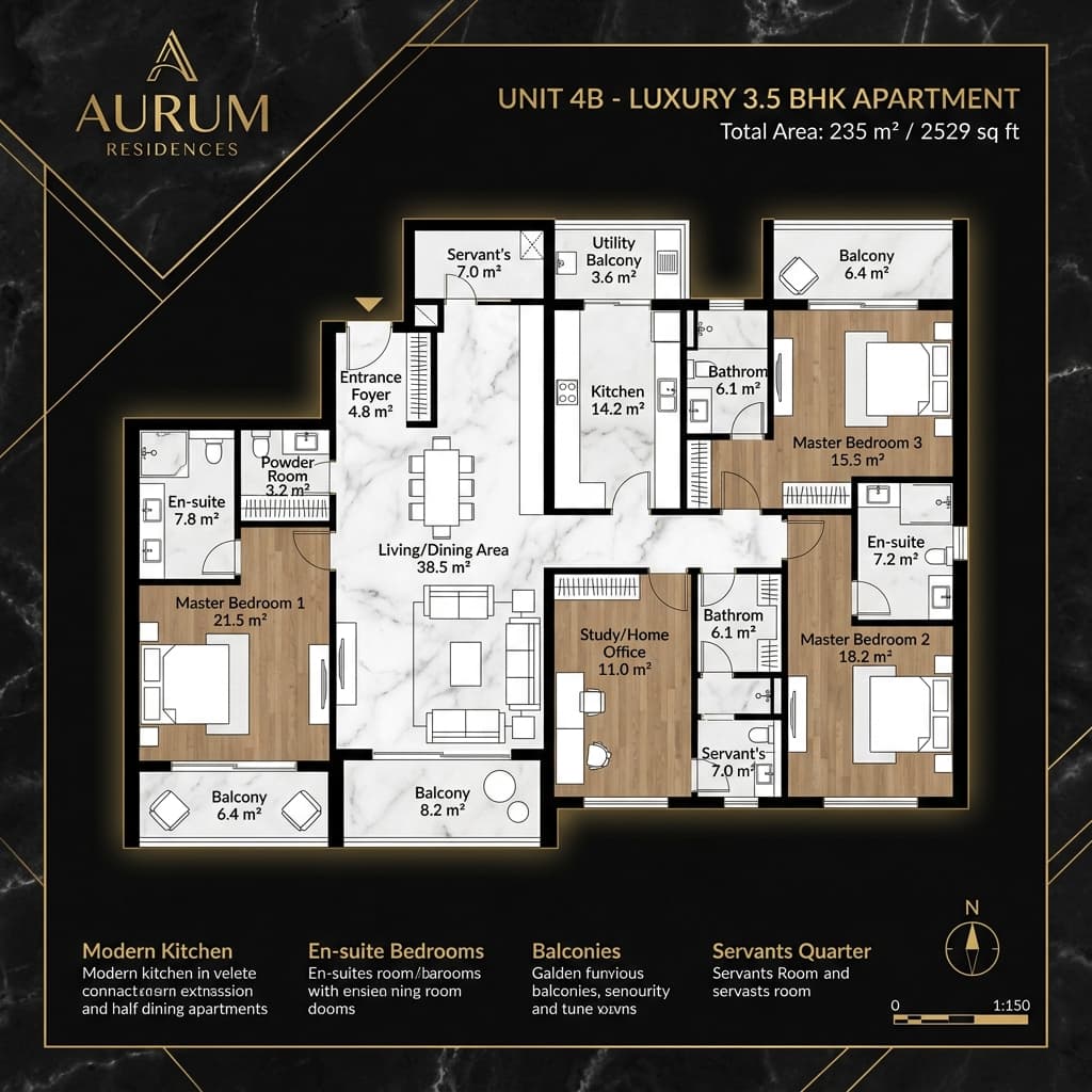 The 6 BHK Sky Penthouse Floor Layout Blueprint